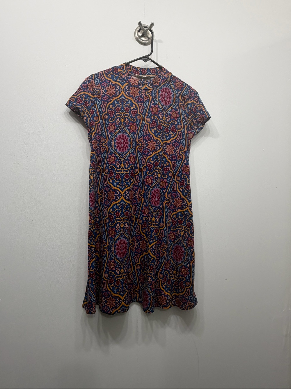 Pink Rose Navy, Pink & Gold Short Sleeve Printed Mini Dress